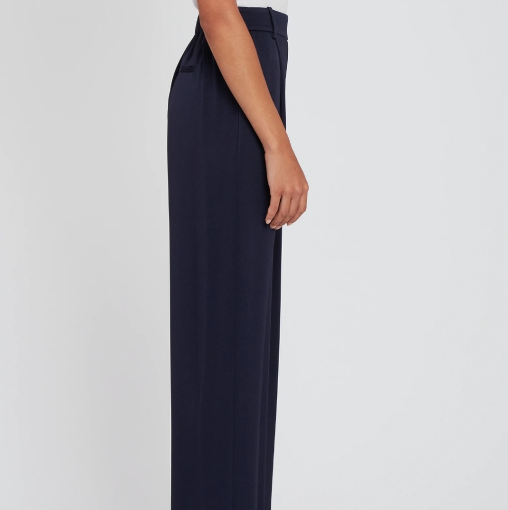 VINCE Satin Navy Blue High Waist Wide Leg Trouser